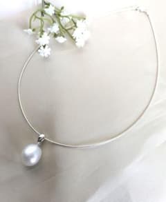 南洋白蝶真珠♡一粒ネックレス♡【大粒】オメガ♡チョーカー♡純銀シルバー♡42cm