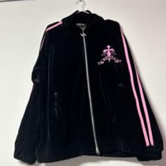 REFLEM/レフレム』クロス刺繍ベロアトラックジャージ ピンクブラック