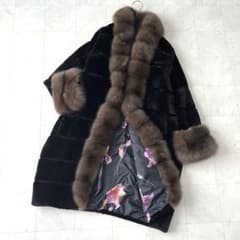 美品 セーブルファー シェアード ミンク ロング丈 ファーコート 42 XL