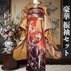 豪華 振袖5点セット トールサイズ 裄67.5 古典柄 蝶 藤 成人式