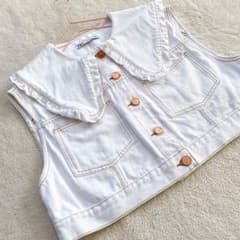 ZARA 크롭드 웨스트 코트 피터팬 컬러 화이트 데님 베스트