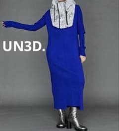 美品　UN3D.　アンスリード　アイラインニットワンピース 　ブルー　36 美品 UN3D. アンスリード アイラインニットワンピース ブルー 36