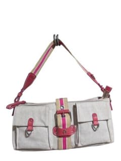 AIGNER ショルダーバッグ キャンバス ＆レザー ピンク ベージュ送料 