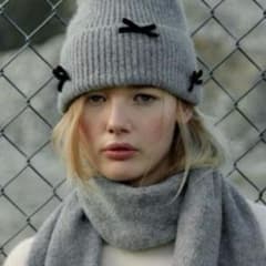 ZARA リボン付き　ニット帽　グレー