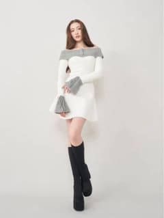 【即購入可】Darich オフショルシャギーニットミニワンピース グレー GRY
