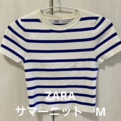 ZARA サマーニット　クロップド　ボーダー　Mサイズのサムネイル