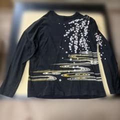 華鳥風月 和柄 刺繍 長袖Tシャツ ブラック XXLのサムネイル