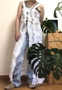 vintage remake テーブルクロスリメイクワンピース レース刺繍 - メルカリ