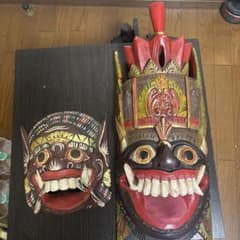 バロン 神様 木彫り 特大仮面 マスク 大型 2点セット バリ島 民族工芸