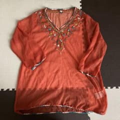 チャイハネ 刺繍入り シアーブラウス オレンジのサムネイル