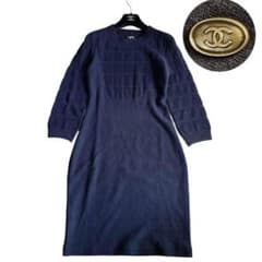 美品✨CHANEL カシミヤ混ニットワンピース ココマーク チョコバー 36 美品✨CHANEL カシミヤ混ニットワンピース ココマーク チョコバー 36