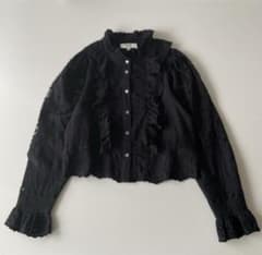 Sea NEW YORK カットワークレースブラウス フリル刺繍 ブラックS