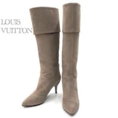 美品 ルイヴィトン リボン　黒　ロングブーツ　スエード　36.5 美品 ルイヴィトン リボン黒ロングブーツスエード36.5