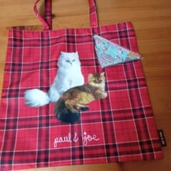 PAUL & JOE トートバッグ ポーチ付き 猫柄 チェックのサムネイル