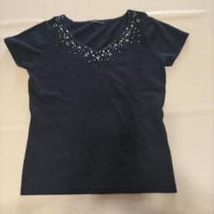 C.D.S BASIC 半袖 ビジュー付き ニット ブラック Lのサムネイル