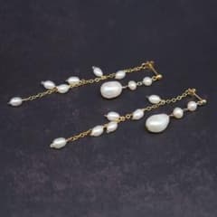 レア美品＊2WAY＊ゴールド10K天然真珠 パール チェーン2連ピアス