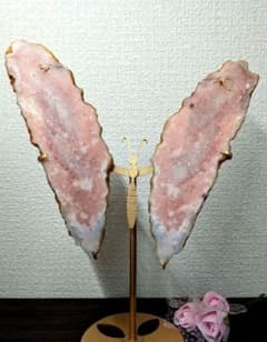 特大❣️レア✨️ピンクアメジスト 原石スライス 蝶の置物 スタンド