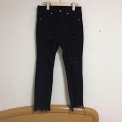 クラッシュスキニーパンツ 切りっぱなし！ 黒のサムネイル