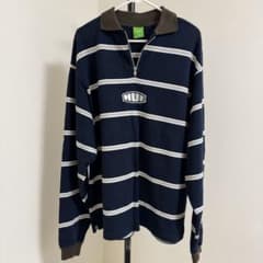 HUF ハーフジップ スウェット ボーダー ネイビー Mのサムネイル