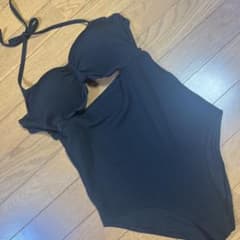 ブラックリブ編みワンピース水着のサムネイル