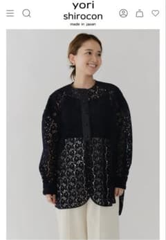 【新品タグ付き】yori フロッキーレースシャツ ネイビー　Fサイズ 新品タグ付き】yori フロッキーレースシャツ ネイビー Fサイズ - メルカリ