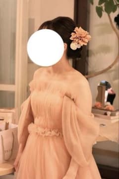 カラードレス サーモンピンク オレンジ ウェディング 低身長 ドレス 結婚式のサムネイル
