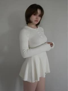 andmary Milly peplum knit set up white