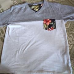花柄ポケット付きTシャツ グレー/ホワイトのサムネイル