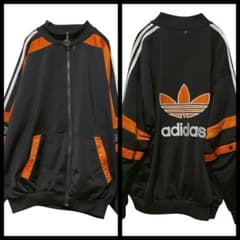 90's adidas トラックジャケット ブラック オレンジ トレフォイルM