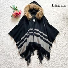 極美品ꕥダイアグラム　ポンチョ　ラクーンファー　ストライプのサムネイル