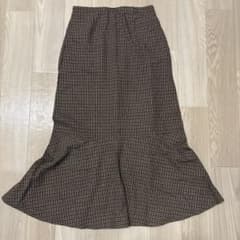 千鳥格子柄 マーメイドロングスカート ブラウン　チェックのサムネイル