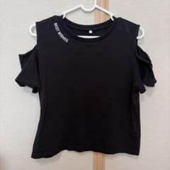 BEST WISHES ロゴ入り オープンショルダー Tシャツ ブラックのサムネイル