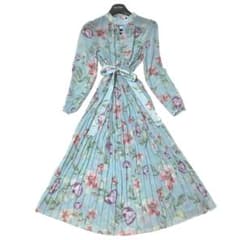 美品✨Sov. ソブ フラワープリントシフォンワンピース ブルー 38 | Mercari