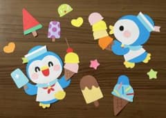 【すぐ発送】壁面飾り　夏　ペンギンとアイス　7月　8月　保育のサムネイル