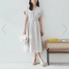 グレージュ_ダブルポケットスキッパーシャツワンピース Lのサムネイル