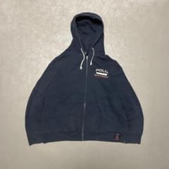 POLOJEANS00sジップパーカーブランドロゴ刺繍襤褸の美学リペア跡y2k紺のサムネイル