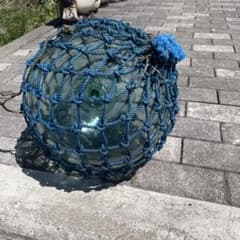 ガラス浮き 網掛けデザイン 透明・青 北海道漁師使用本物ガラス浮き玉
