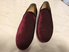 POLPETTA ポルペッタ赤ベルベット金スタッズスリッポンのサムネイル