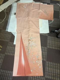 薄橙色 訪問着 草花文様 繊細な刺繍　長襦袢つきのサムネイル