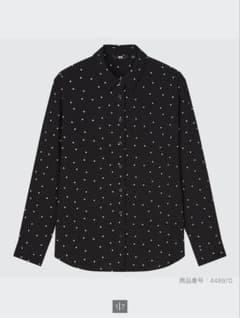 UNIQLO ユニクロ ドット柄 長袖ブラウス シャツ 黒 M レーヨンのサムネイル