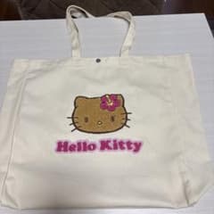 キティちゃん　トートバッグ　日焼けキティ　さがら刺繍　ハッピーバッグ　白のサムネイル