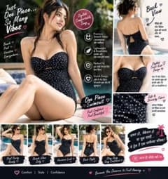 ドット柄 ツイストノット ワンピース水着 ブラックのサムネイル