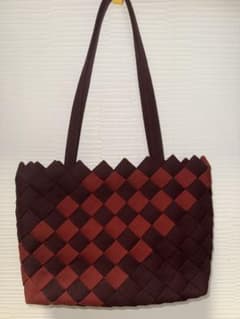 ハンドメイド 網代編みトートバッグ ブラウン系のサムネイル