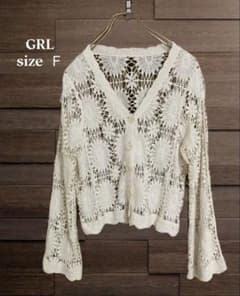 レディース ニットカーディガン 長袖 透かし編み Vネック 白 Ｆ　綿100%