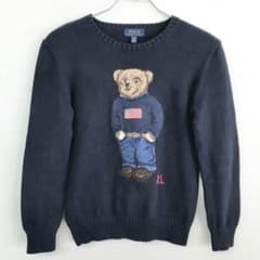 ポロ ラルフローレン ニット セーター ベア 紺 160L 星条旗 S3369