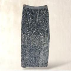 Linoluce Sequin Long Skirt, Size M, Silver, Elastic Waist, Tight Fit