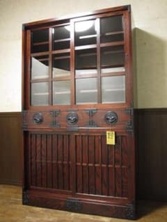 美品【長谷川 和夫】作 伝統工芸 欅材 格子戸 南部鉄金具 岩谷堂箪笥