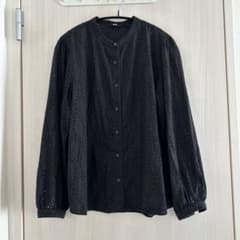 ユニクロ　コットンエンブロイダリーブラウス　黒　ブラック　L