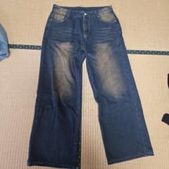 ワイドデニムパンツ インディゴ ウォッシュ加工のサムネイル