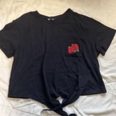 バラ刺繍付き黒クロップドTシャツ XLのサムネイル